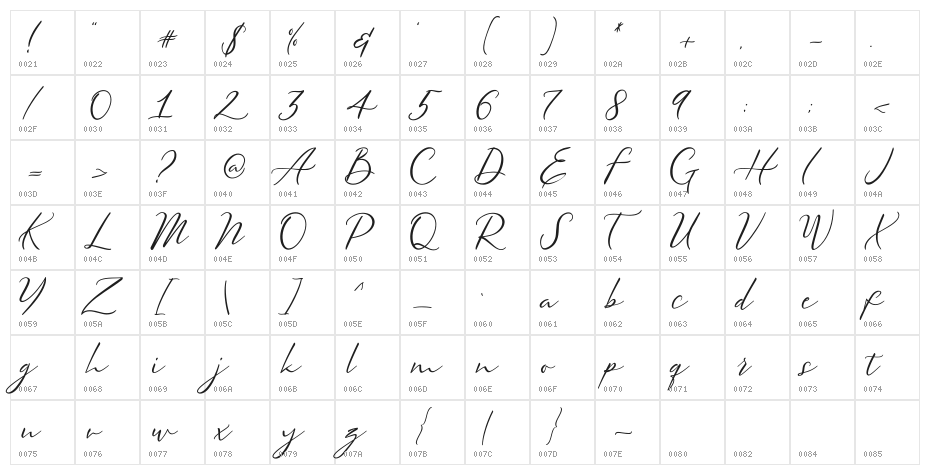 Meysha Demo Regular Character Map