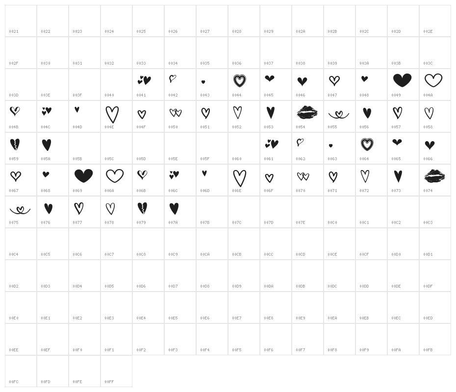 MF Love Dings 2 Regular Character Map