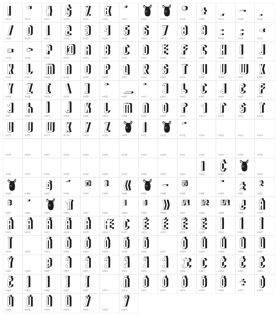 MINOTAURE shadow Character Map