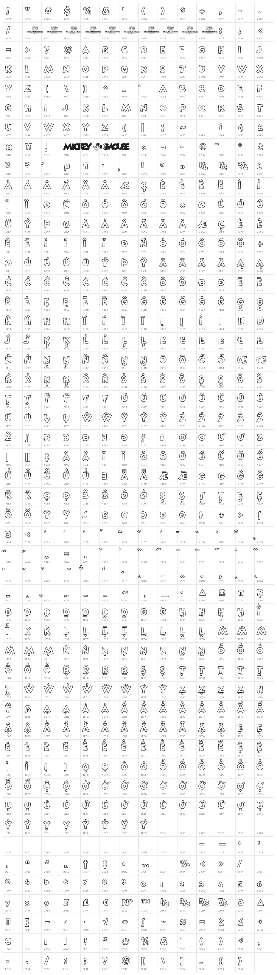 Mickey Mouse Line PERSONAL USE Regular Character Map