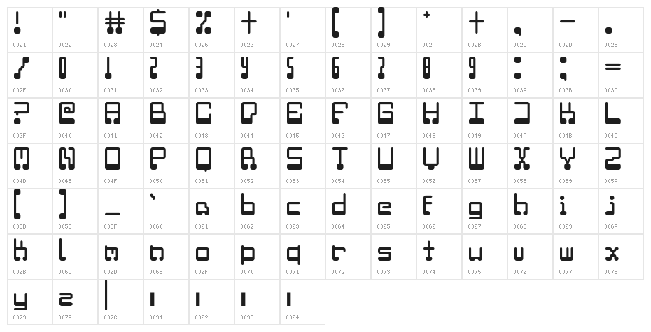 Microchip Regular Character Map