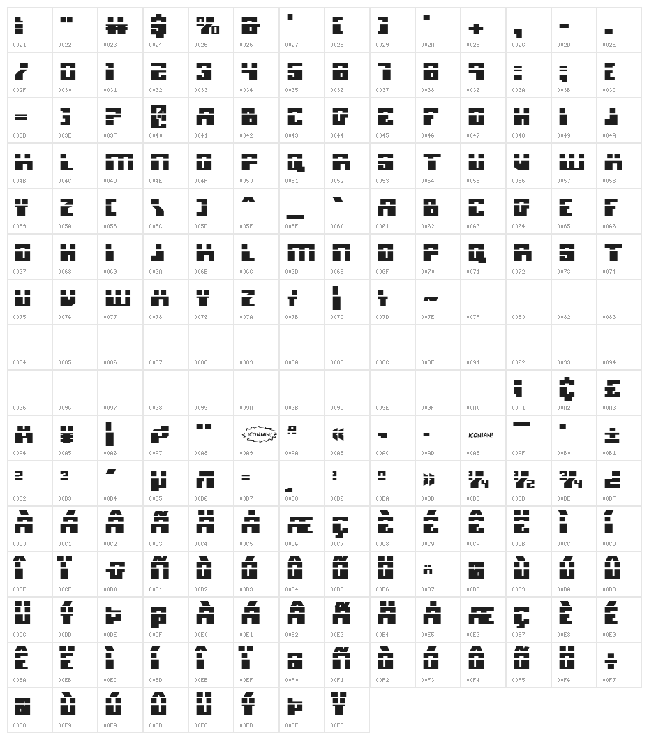 Micronian Laser Character Map