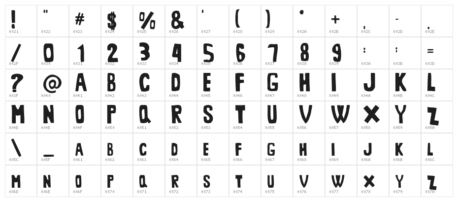 MiddleMan-Regular Character Map