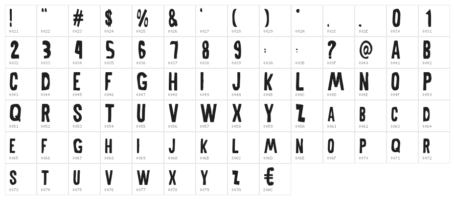 MiddleWoman-Regular Character Map
