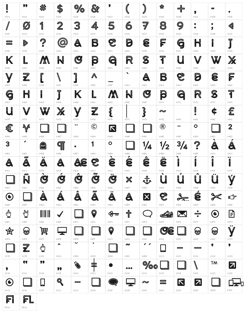 Middlecase Black-Inline Character Map
