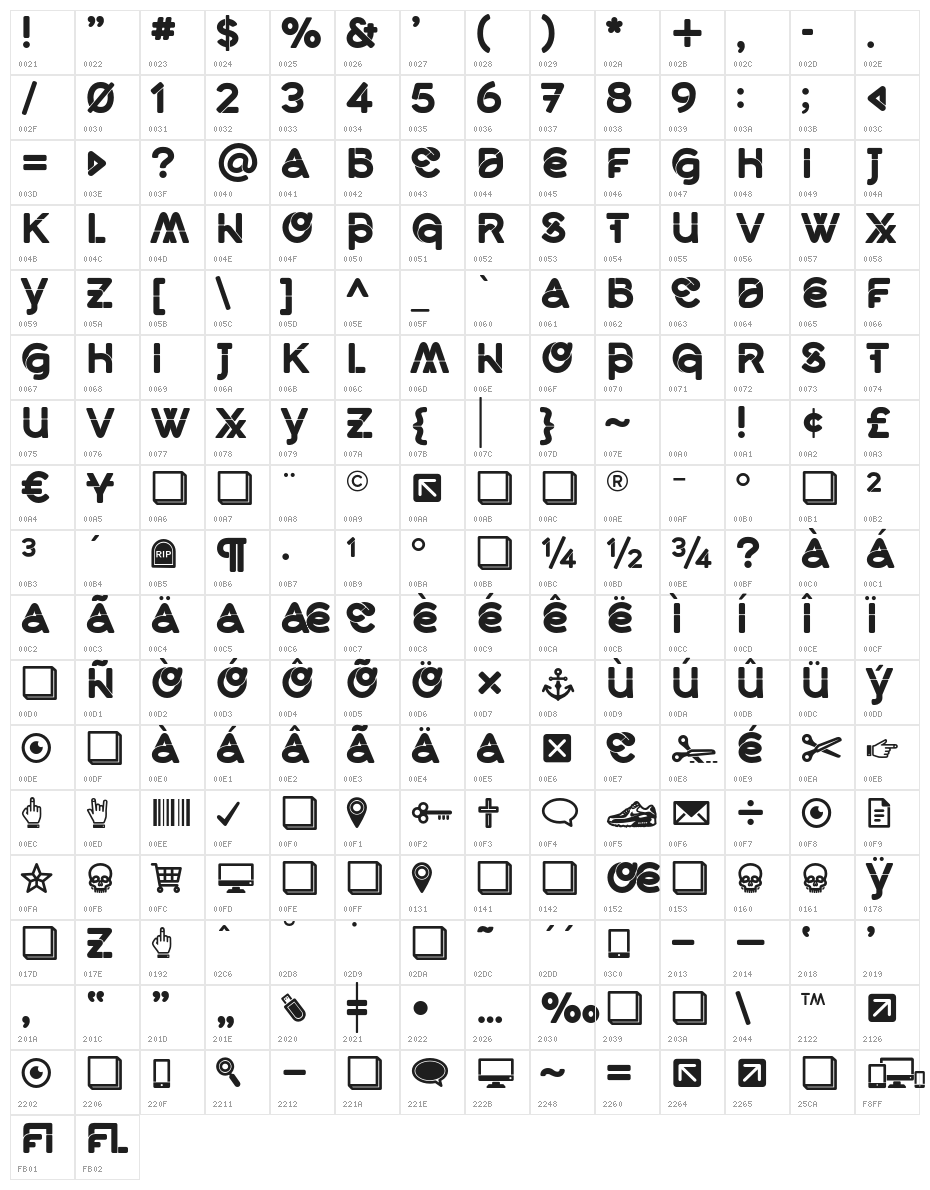 Middlecase Black-Solid Character Map