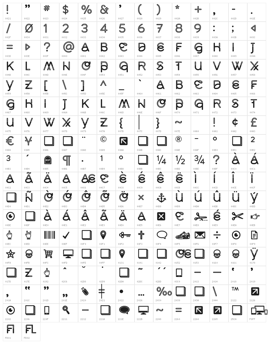 Middlecase Medium-Inline Character Map