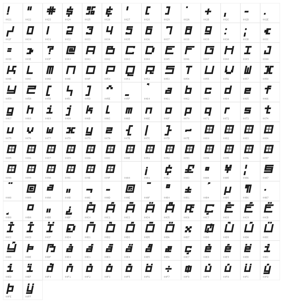 Midnight Letters Italic Character Map