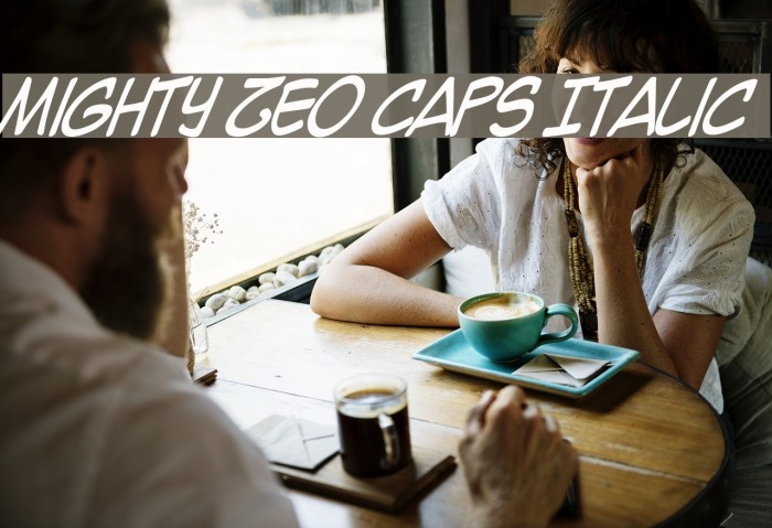 Mighty Zeo Caps Italic Font examples