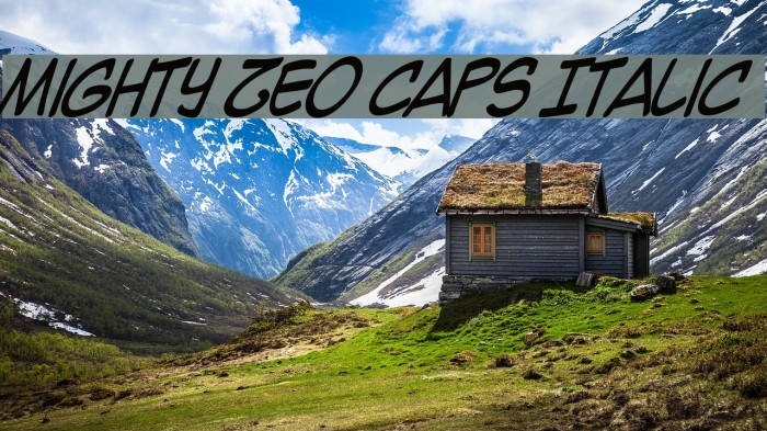 Mighty Zeo Caps Italic Font examples