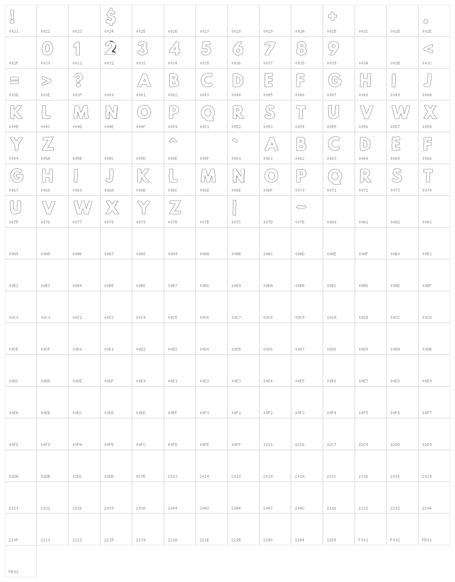 Mild Life Outline Character Map