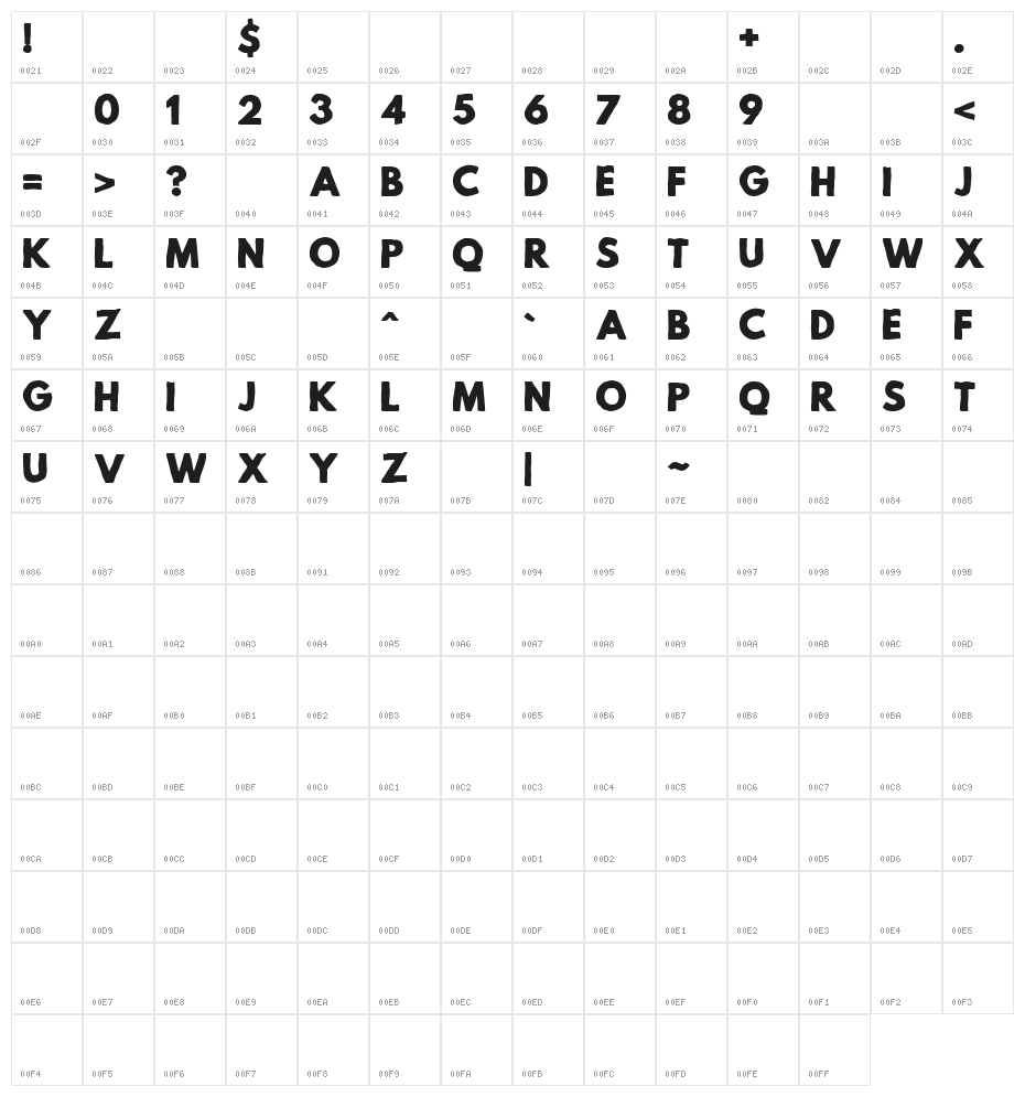 Mild Life Regular Character Map