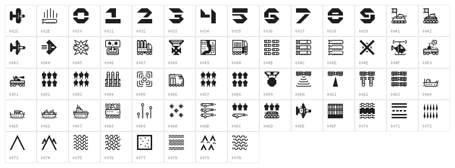 Militaricons Regular Character Map