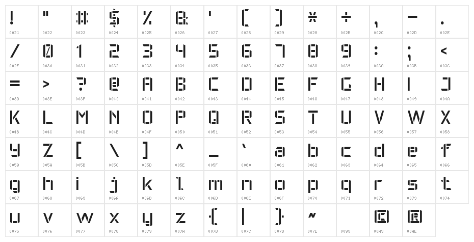 Military Font 7 Character Map