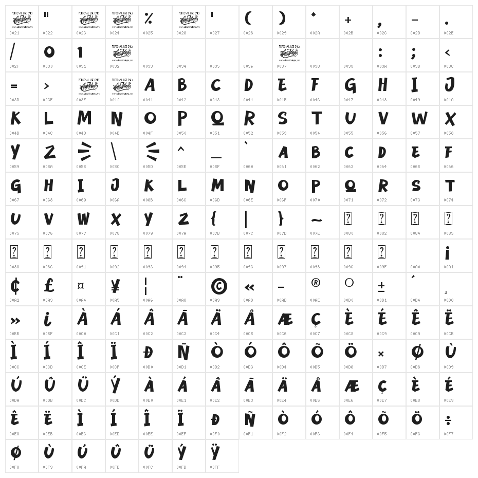 Milky Quaker Character Map