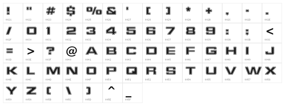 Millenium Bold Extended BT Character Map