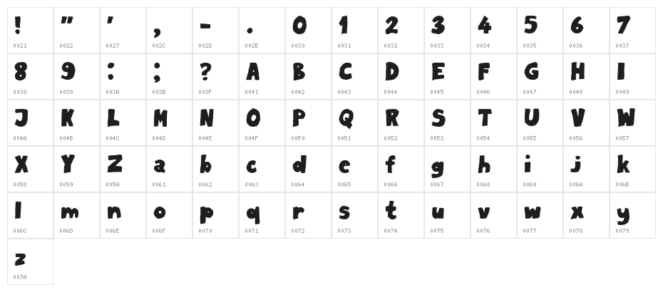 Milord Book Regular Character Map