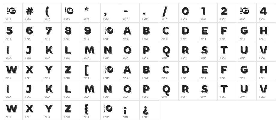 Minado Rough Demo Regular Character Map