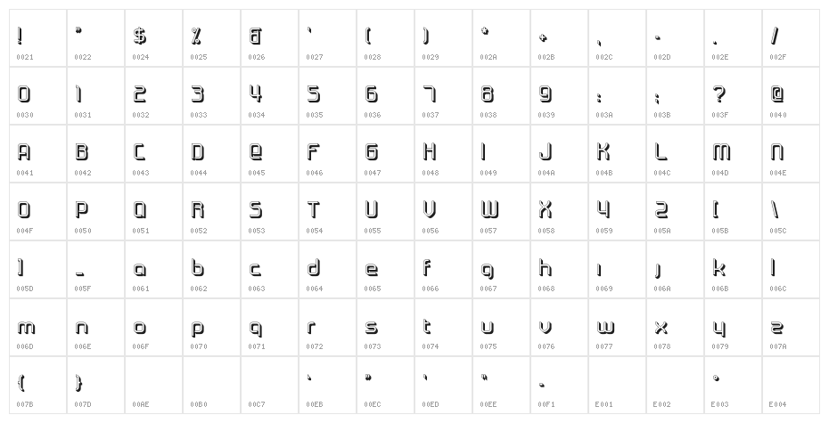 MinidibEmb Character Map
