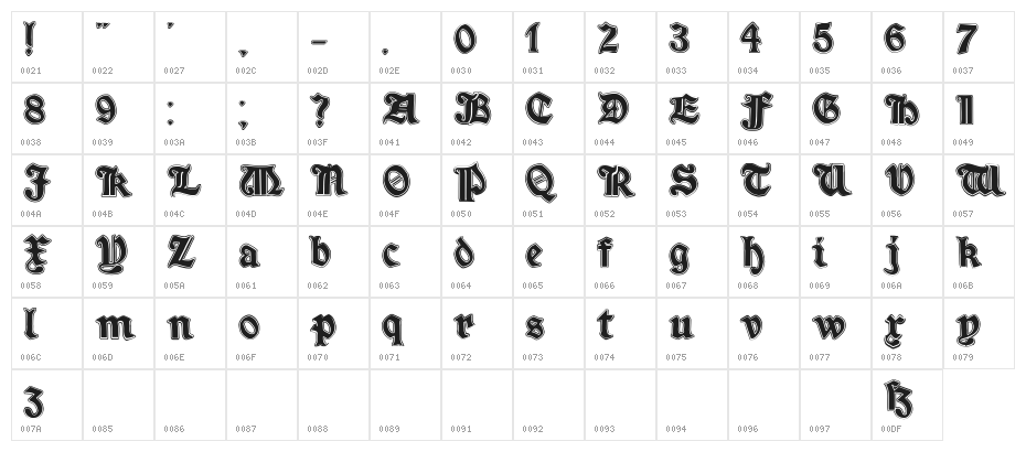 Minim Outline ExtraBold Character Map