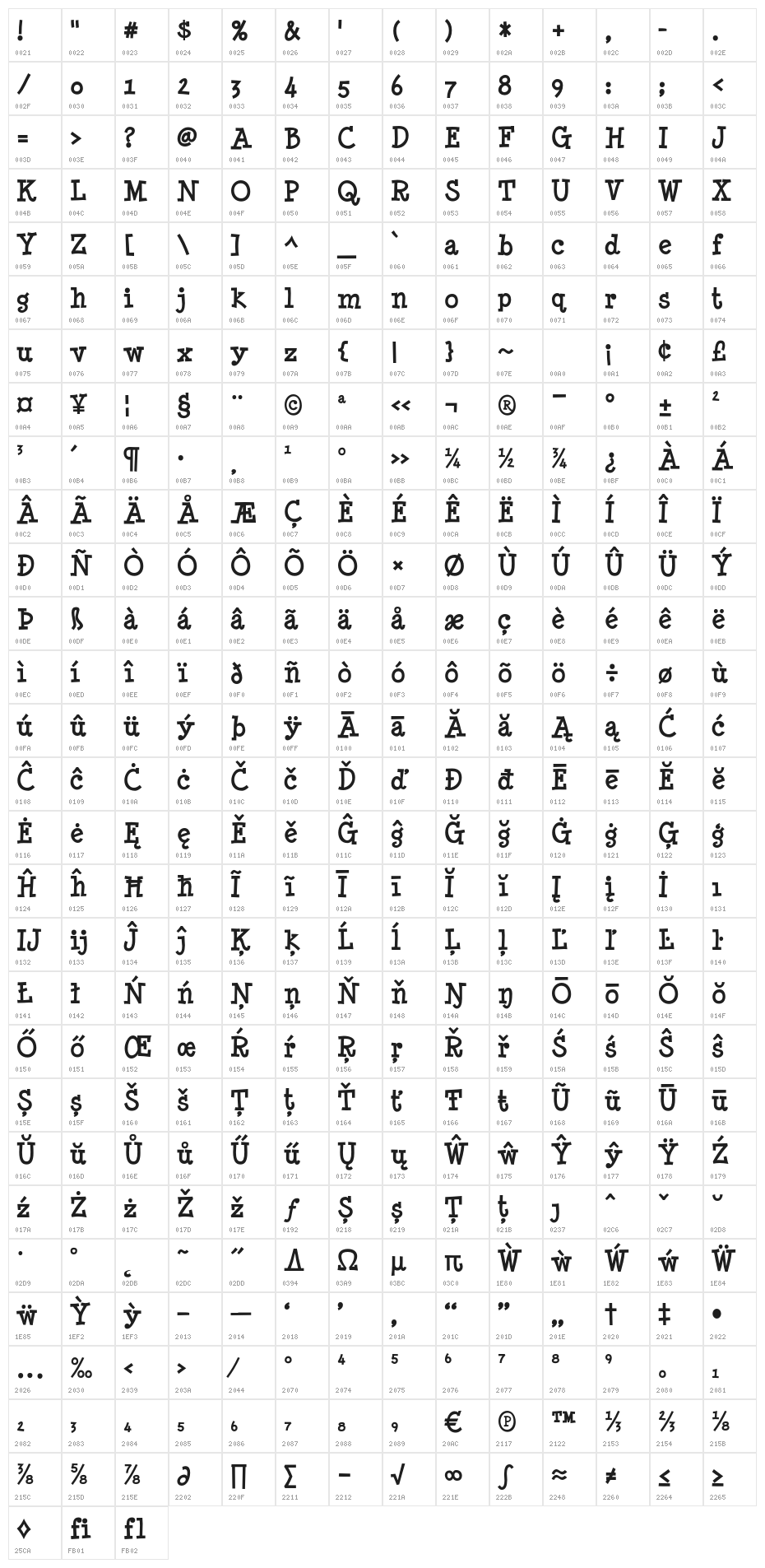 MinyaNouvelle-Bold Character Map