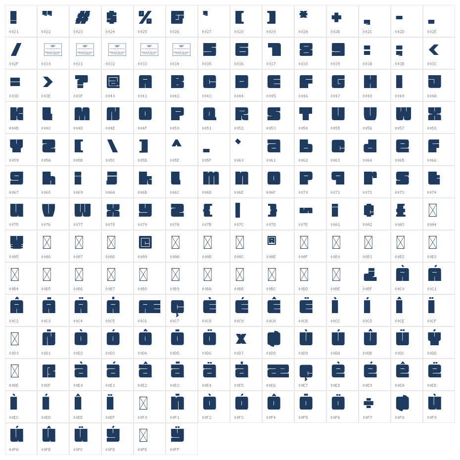Mirage Bold Free Regular Character Map