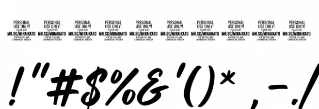 Miraikato Script PERSONAL USE Italic Font OTHER CHARS