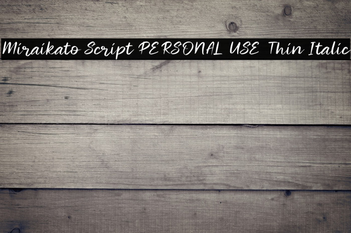 Miraikato Script PERSONAL USE Thin Italic Example 2