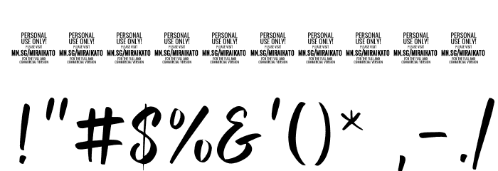 Miraikato Script PERSONAL USE Thin Шрифта ДРУГИЕ символов