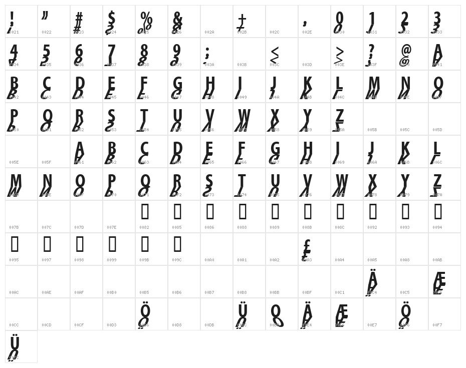MirrorKleinShadow Bold Character Map