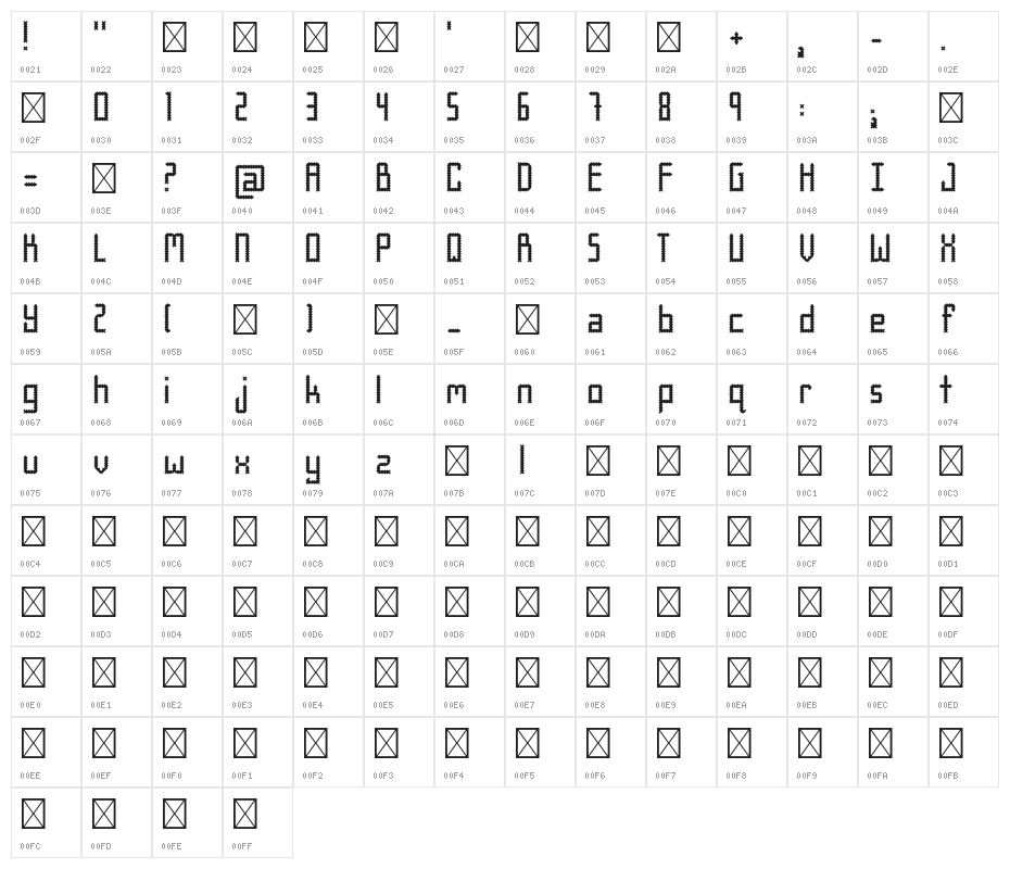 Mishu Regular Character Map