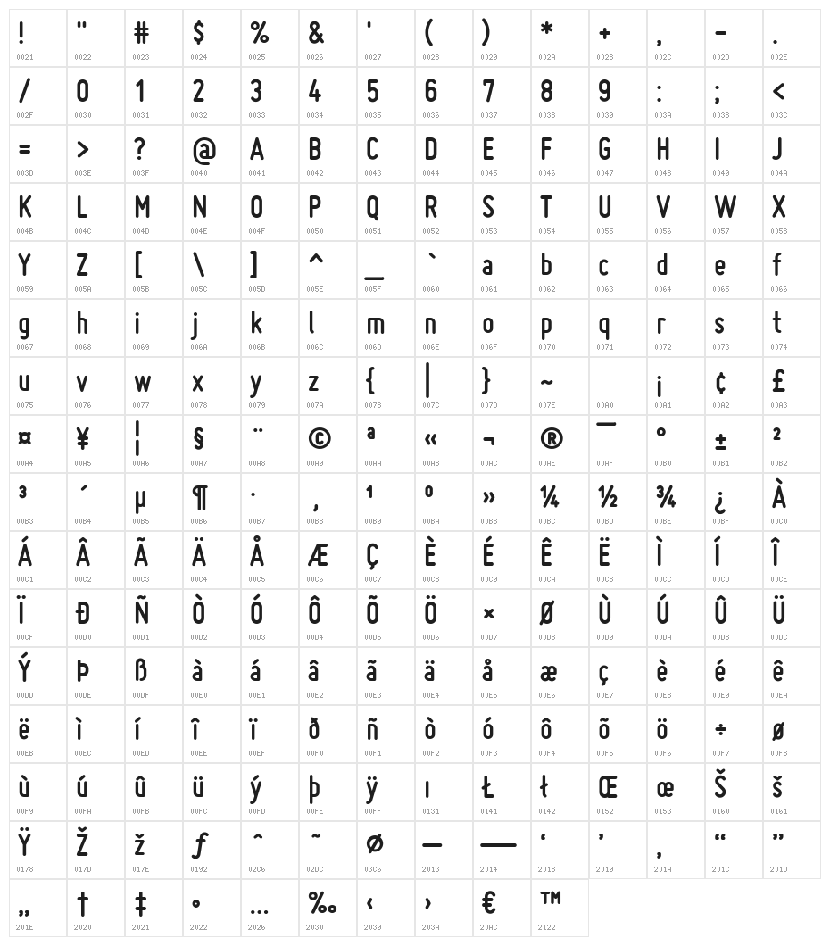 Miso-Bold Character Map