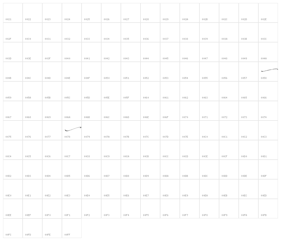 Misrelly Swashes Character Map