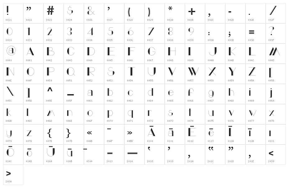 Miss 20 Regular Character Map
