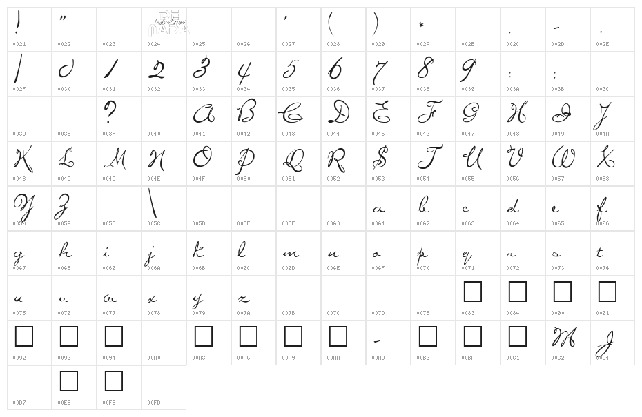 MissBrooks Regular Character Map
