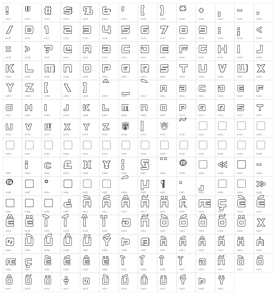 Mission GT-R Hollow Condensed Character Map