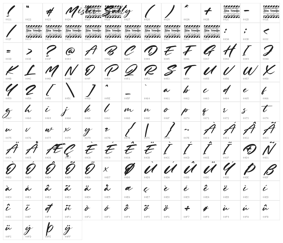 Mister sally Personal Use Character Map