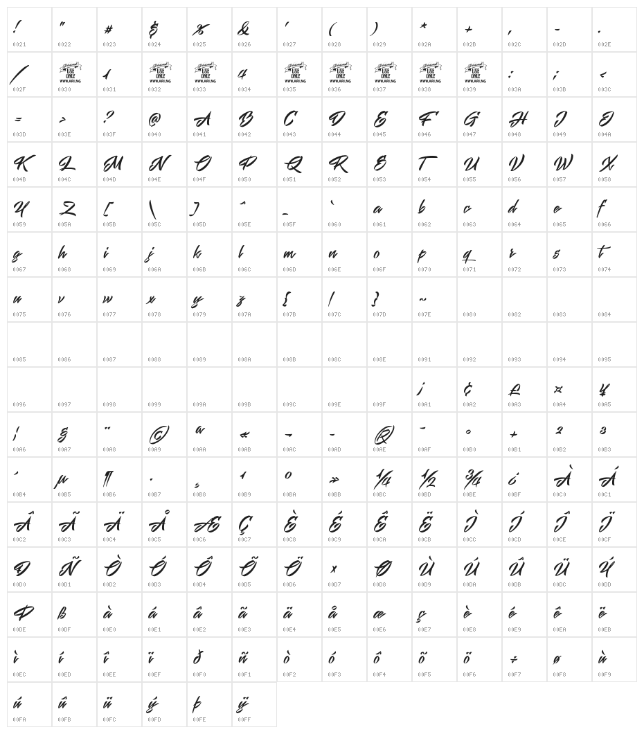 Mistuki 4 PERSONAL USE Character Map