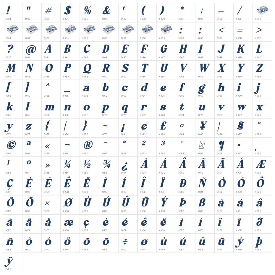 Mistys Relrica DEMO VERSION Italic Character Map