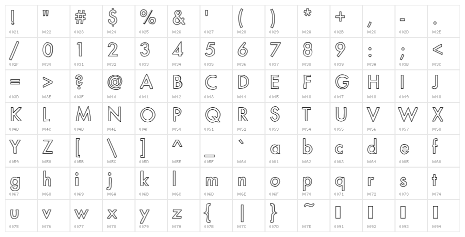 MixModernOutline Character Map
