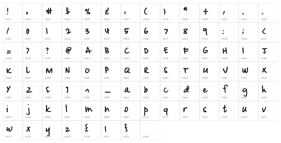 Mixdoodle Regular Character Map