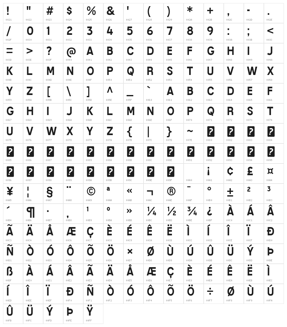 MixolydianTitlingRg-Regular Character Map