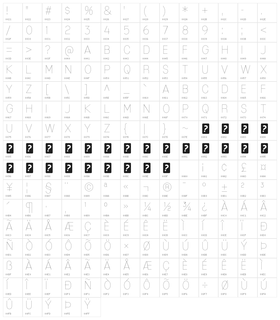 MixolydianTitlingUl-Regular Character Map