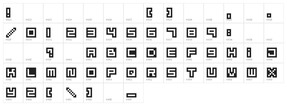 MizuFontAlphabet Character Map