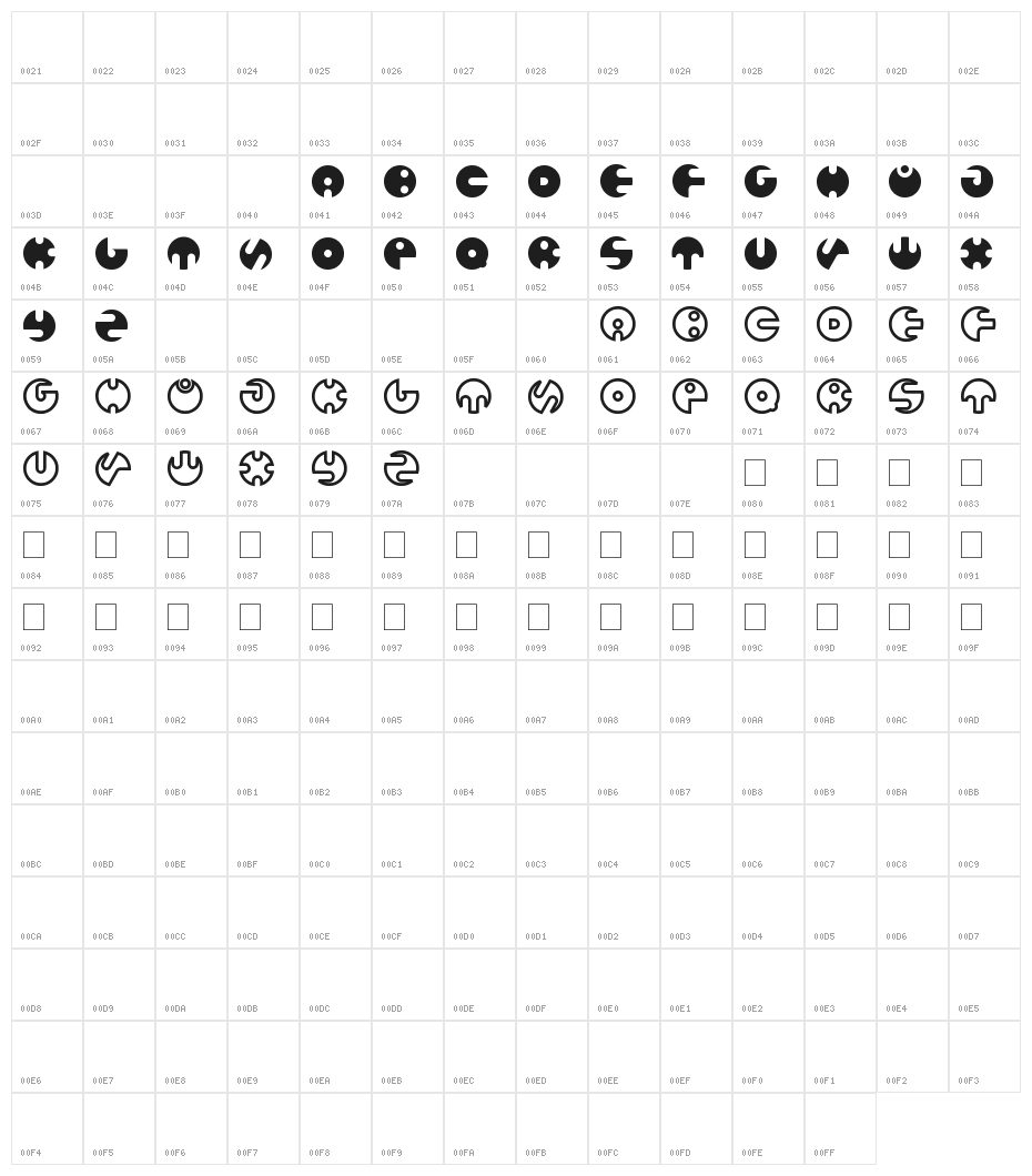 million Bold Character Map
