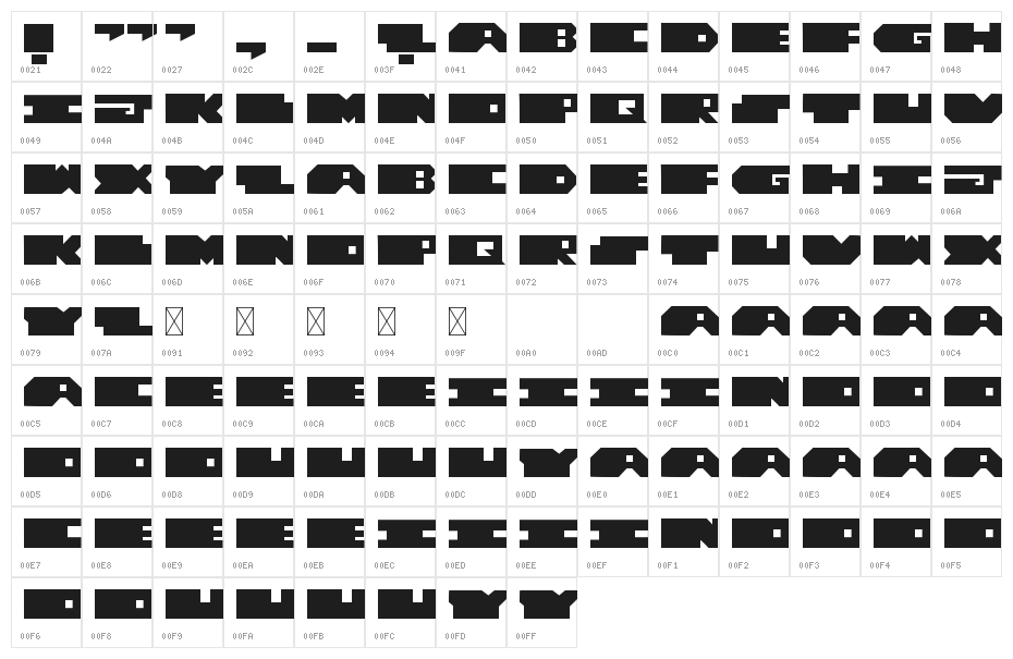 MK ULTRA Bold Character Map