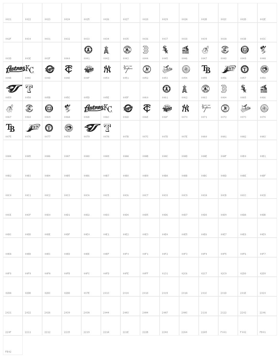 MLB AL Character Map