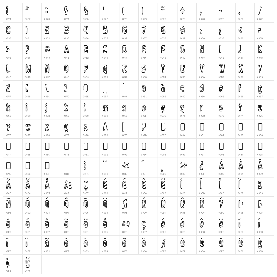Mlurmlry-Regular Character Map