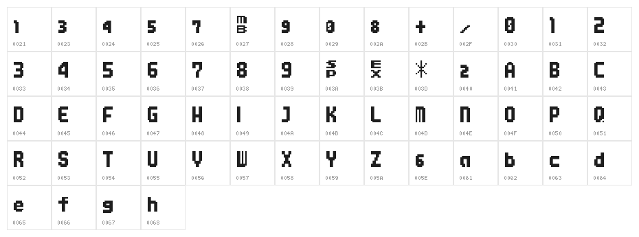 MMBNThick Regular Character Map