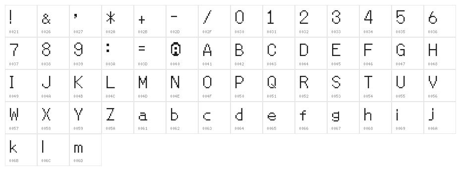 MMBNThin Regular Character Map